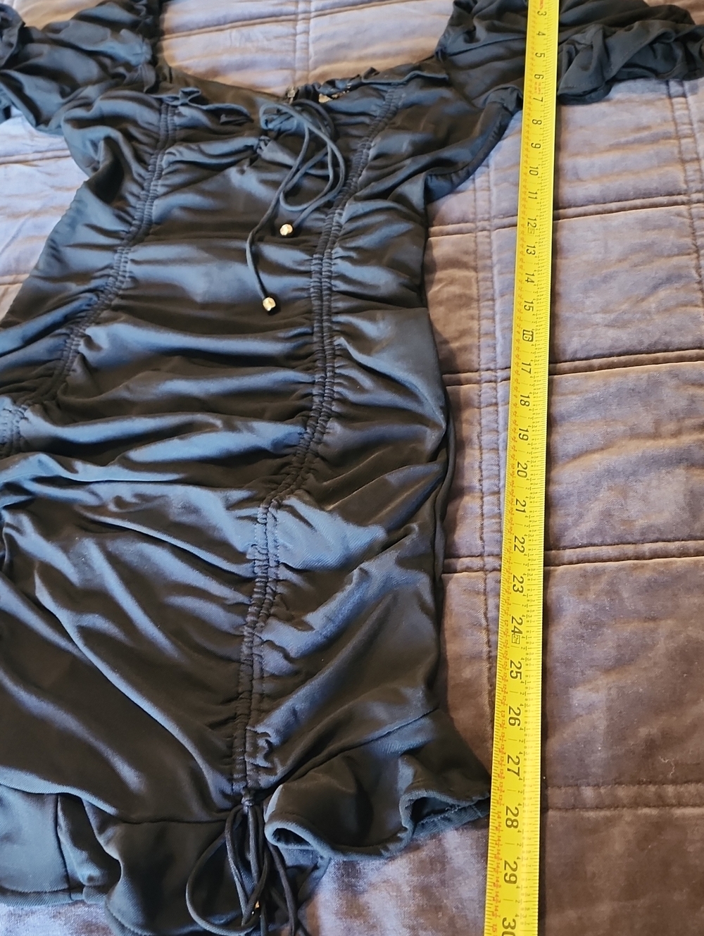 SELFIE LESLIE Ruched Black Dress with Tie Front NWT - Picture 12 of 13